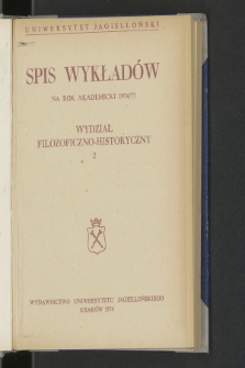 Spis Wykładów na rok akademicki 1974/75 : Wydział Filozoficzno-Historyczny. 2