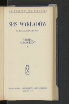 Spis Wykładów na rok akademicki 1974/75 : Wydział Filologiczny. 3