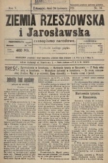 Ziemia Rzeszowska i Jarosławska : czasopismo narodowe. 1923, nr 16