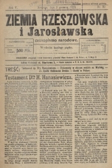 Ziemia Rzeszowska i Jarosławska : czasopismo narodowe. 1923, nr 22