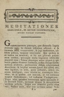 Nicolai Clenardi Meditationes Græcanicæ In Artem Grammaticam