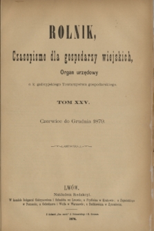 Rolnik : czasopismo dla gospodarzy wiejskich : organ urzędowy c. k. galicyjskiego Towarzystwa gospodarskiego. [R.12], T.25, Spis rzeczy zawartych w tomie XXV. „Rolnika” od czerwca do grudnia 1879 roku