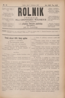 Rolnik : tygodnik dla gospodarzy wiejskich : organ urzędowy c. k. galicyjskiego Towarzystwa gospodarskiego. R.23, T.45, Nr. 14 (5 kwietnia 1890)