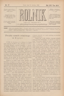 Rolnik : organ urzędowy c. k. galicyjskiego Towarzystwa gospodarskiego. R.25, T.49, Nr. 17 (23 kwietnia 1892)
