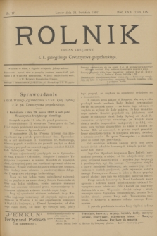 Rolnik : organ urzędowy c. k. galicyjskiego Towarzystwa gospodarskiego. R.30, T.59, Nr. 17 (24 kwietnia 1897)
