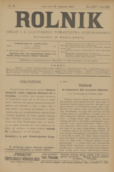 Rolnik : organ c. k. galicyjskiego Towarzystwa gospodarskiego. R.32, T.62, Nr. 46 (18 listopada 1899) + dod.