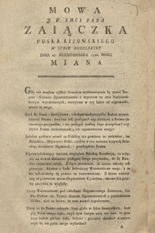 Mowa J. W. Imci Pana Zaiączka Posła Kijowskiego W Izbie Poselskiey Dnia 27. Pazdziernika 1786. Roku Miana