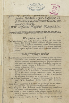 Replika JW. JP. Józefa Tyszkiewicza Woiewody Smoleńskiego Opiekuna a JW. Eufrozyny Tyszkiewiczowny Starościanki Gietań. małoletniey Aktorki, z WW. Sielickimi Woyskimi Wilkomirskimi