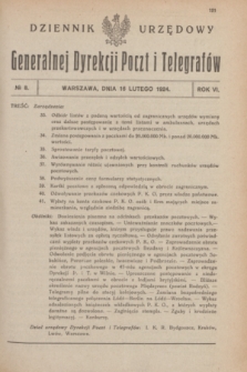 Dziennik Urzędowy Generalnej Dyrekcji Poczt i Telegrafów. R.6, № 8 (16 lutego 1924)