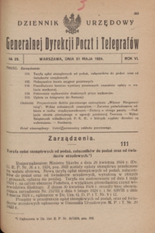 Dziennik Urzędowy Generalnej Dyrekcji Poczt i Telegrafów. R.6, № 23 (31 maja 1924)