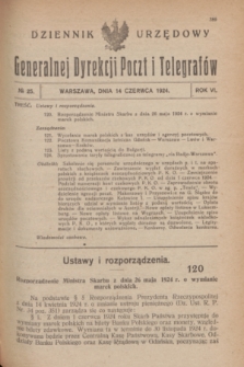 Dziennik Urzędowy Generalnej Dyrekcji Poczt i Telegrafów. R.6, № 25 (14 czerwca 1924)