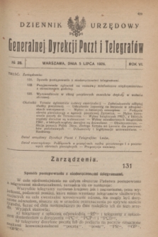 Dziennik Urzędowy Generalnej Dyrekcji Poczt i Telegrafów. R.6, № 28 (5 lipca 1924)