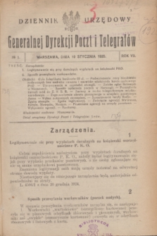 Dziennik Urzędowy Generalnej Dyrekcji Poczt i Telegrafów. R.7, № 1 (10 stycznia 1925)