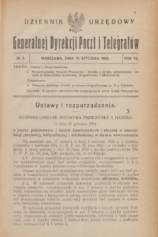 Dziennik Urzędowy Generalnej Dyrekcji Poczt i Telegrafów. R.7, № 2 (12 stycznia 1925)