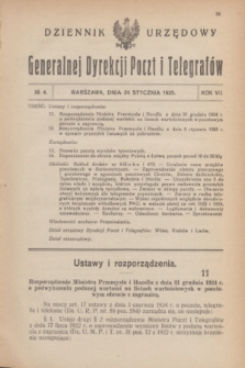 Dziennik Urzędowy Generalnej Dyrekcji Poczt i Telegrafów. R.7, № 4 (24 stycznia 1925)