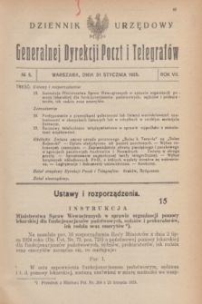 Dziennik Urzędowy Generalnej Dyrekcji Poczt i Telegrafów. R.7, № 5 (31 stycznia 1925)