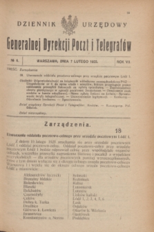 Dziennik Urzędowy Generalnej Dyrekcji Poczt i Telegrafów. R.7, № 6 (7 lutego 1925)
