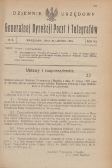 Dziennik Urzędowy Generalnej Dyrekcji Poczt i Telegrafów. R.7, № 9 (27 lutego 1925)