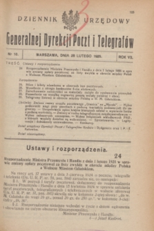 Dziennik Urzędowy Generalnej Dyrekcji Poczt i Telegrafów. R.7, nr 10 (28 lutego 1925)