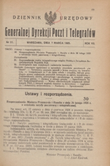 Dziennik Urzędowy Generalnej Dyrekcji Poczt i Telegrafów. R.7, nr 11 (7 marca 1925)