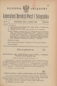 Dziennik Urzędowy Generalnej Dyrekcji Poczt i Telegrafów. R.7, nr 13 (21 marca 1925)