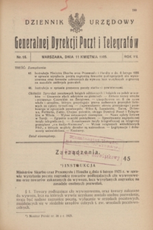 Dziennik Urzędowy Generalnej Dyrekcji Poczt i Telegrafów. R.7, nr 16 (11 kwietnia 1925)