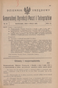 Dziennik Urzędowy Generalnej Dyrekcji Poczt i Telegrafów. R.7, nr 20 (9 maja 1925)