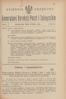 Dziennik Urzędowy Generalnej Dyrekcji Poczt i Telegrafów. R.7, nr 21 (16 maja 1925)
