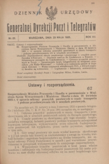 Dziennik Urzędowy Generalnej Dyrekcji Poczt i Telegrafów. R.7, nr 22 (23 maja 1925)