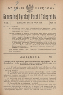 Dziennik Urzędowy Generalnej Dyrekcji Poczt i Telegrafów. R.7, nr 23 (30 maja 1925)