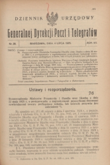 Dziennik Urzędowy Generalnej Dyrekcji Poczt i Telegrafów. R.7, nr 28 (4 lipca 1925)