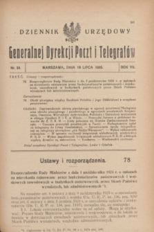 Dziennik Urzędowy Generalnej Dyrekcji Poczt i Telegrafów. R.7, nr 30 (18 lipca 1925)