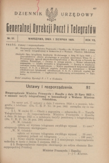 Dziennik Urzędowy Generalnej Dyrekcji Poczt i Telegrafów. R.7, nr 32 (1 sierpnia 1925)
