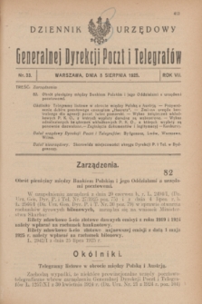 Dziennik Urzędowy Generalnej Dyrekcji Poczt i Telegrafów. R.7, nr 33 (8 sierpnia 1925)