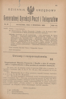 Dziennik Urzędowy Generalnej Dyrekcji Poczt i Telegrafów. R.7, nr 36 (5 września 1925)