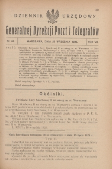 Dziennik Urzędowy Generalnej Dyrekcji Poczt i Telegrafów. R.7, nr 40 (26 września 1925)