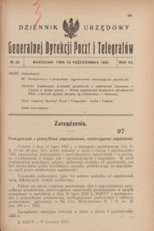 Dziennik Urzędowy Generalnej Dyrekcji Poczt i Telegrafów. R.7, nr 42 (10 października 1925)