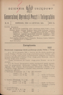 Dziennik Urzędowy Generalnej Dyrekcji Poczt i Telegrafów. R.7, nr 48 (14 listopada 1925)