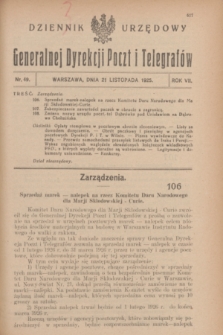 Dziennik Urzędowy Generalnej Dyrekcji Poczt i Telegrafów. R.7, nr 49 (21 listopada 1925)