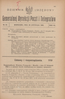 Dziennik Urzędowy Generalnej Dyrekcji Poczt i Telegrafów. R.7, nr 50 (28 listopada 1925)