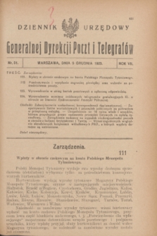 Dziennik Urzędowy Generalnej Dyrekcji Poczt i Telegrafów. R.7, nr 51 (5 grudnia 1925)