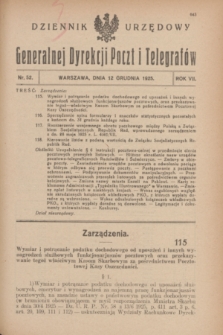 Dziennik Urzędowy Generalnej Dyrekcji Poczt i Telegrafów. R.7, nr 52 (12 grudnia 1925)