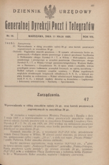 Dziennik Urzędowy Generalnej Dyrekcji Poczt i Telegrafów. R.8, nr 18 (11 maja 1926)