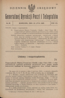 Dziennik Urzędowy Generalnej Dyrekcji Poczt i Telegrafów. R.8, nr 28 (22 lipca 1926)