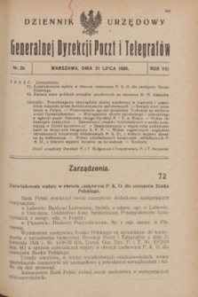 Dziennik Urzędowy Generalnej Dyrekcji Poczt i Telegrafów. R.8, nr 29 (31 lipca 1926) + dod.