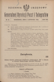 Dziennik Urzędowy Generalnej Dyrekcji Poczt i Telegrafów. R.8, № 40 (6 listopada 1926) + dod.