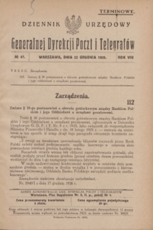 Dziennik Urzędowy Generalnej Dyrekcji Poczt i Telegrafów. R.8, № 47 (22 grudnia 1926)