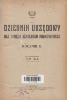 Dziennik Urzędowy dla Okręgu Szkolnego Krakowskiego. R.2, Chronologiczny spis rozporządzeń i okólników (1923)