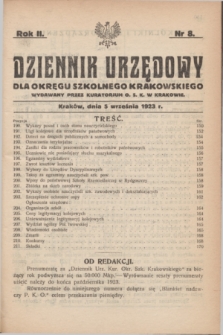 Dziennik Urzędowy dla Okręgu Szkolnego Krakowskiego Wydawany przez Kuratorjum O. S. K. w Krakowie. R.2, nr 8 (5 września 1923)