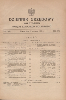Dziennik Urzędowy Kuratorium Okręgu Szkolnego Wołyńskiego. R.16, nr 6 (17 czerwca 1939) = nr 160